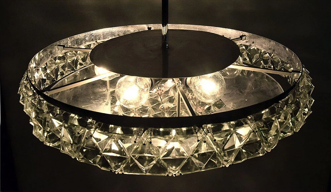 6-light chandelier in chromed brass and crystal gems attributed to Oscar Torlasco, 70s 1312563