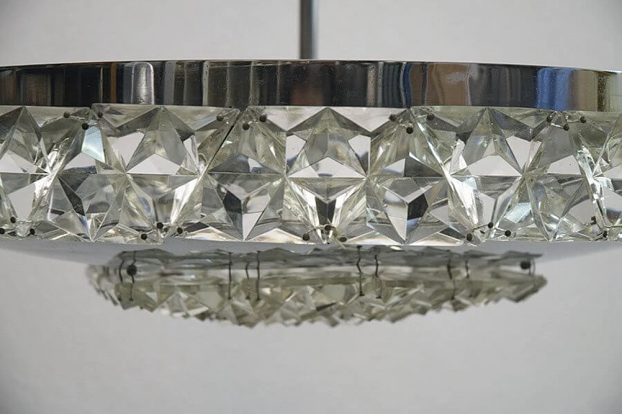 6-light chandelier in chromed brass and crystal gems attributed to Oscar Torlasco, 70s 1312565
