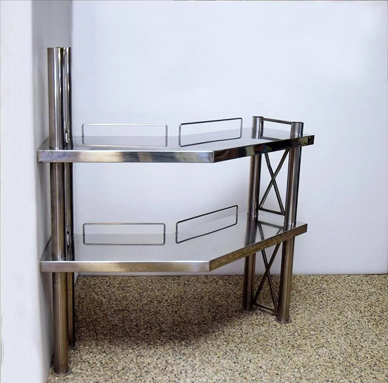 Corner console in steel, 70s 1312570