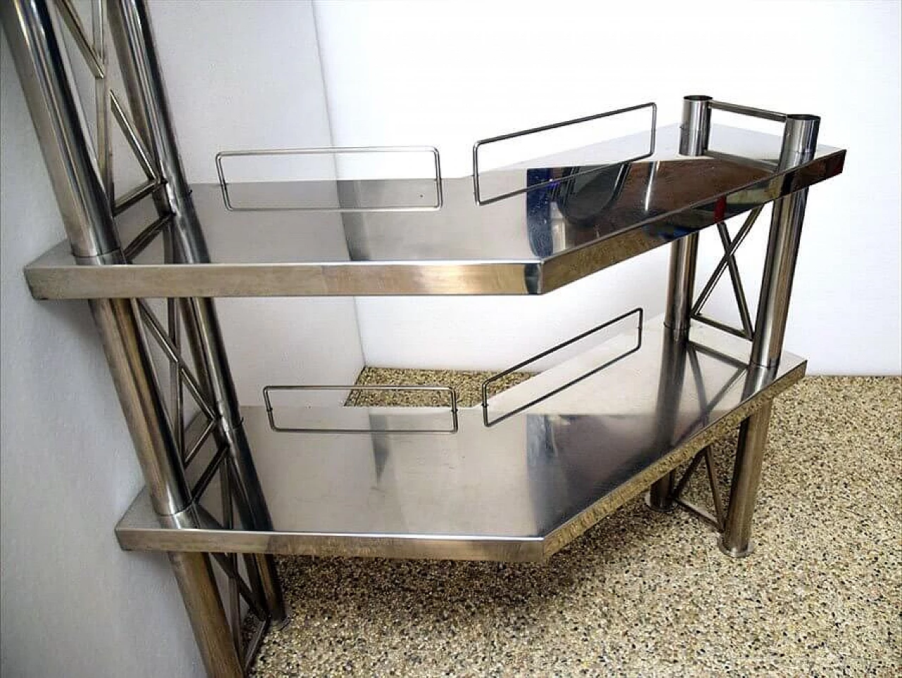 Corner console in steel, 70s 1312573