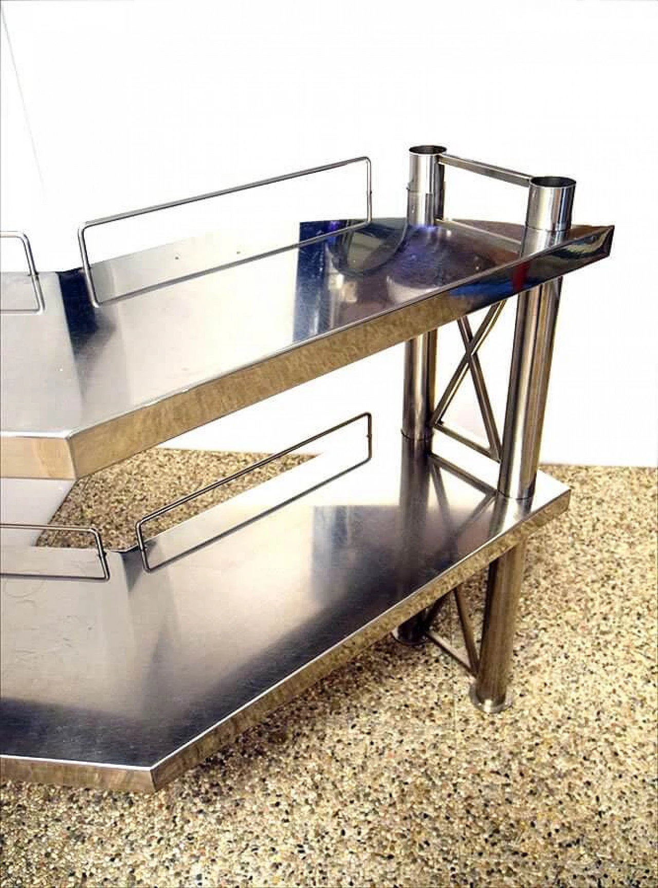 Corner console in steel, 70s 1312576