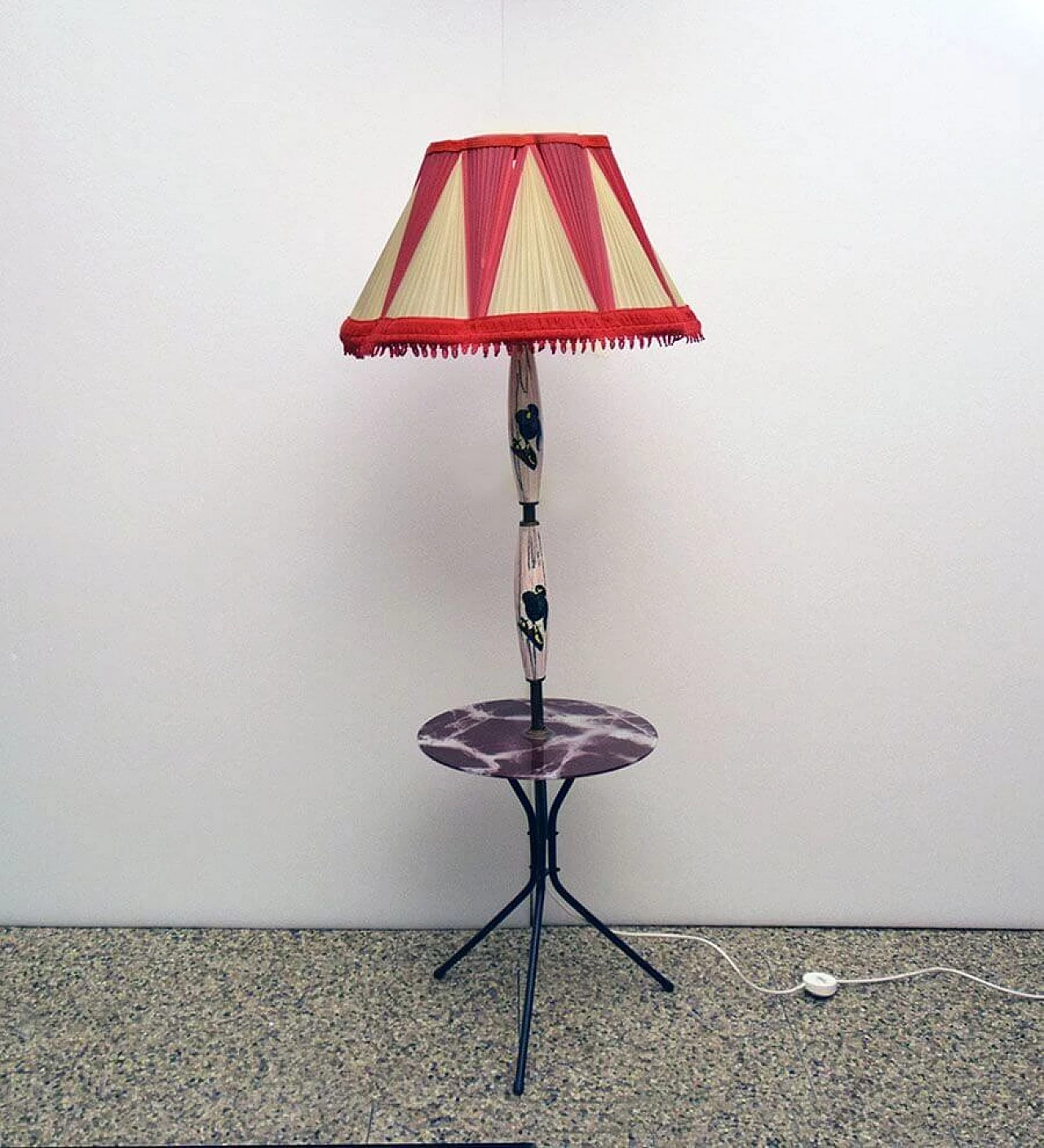 Floor lamp in ceramic, painted metal, brass and glass top, 50s 1312619