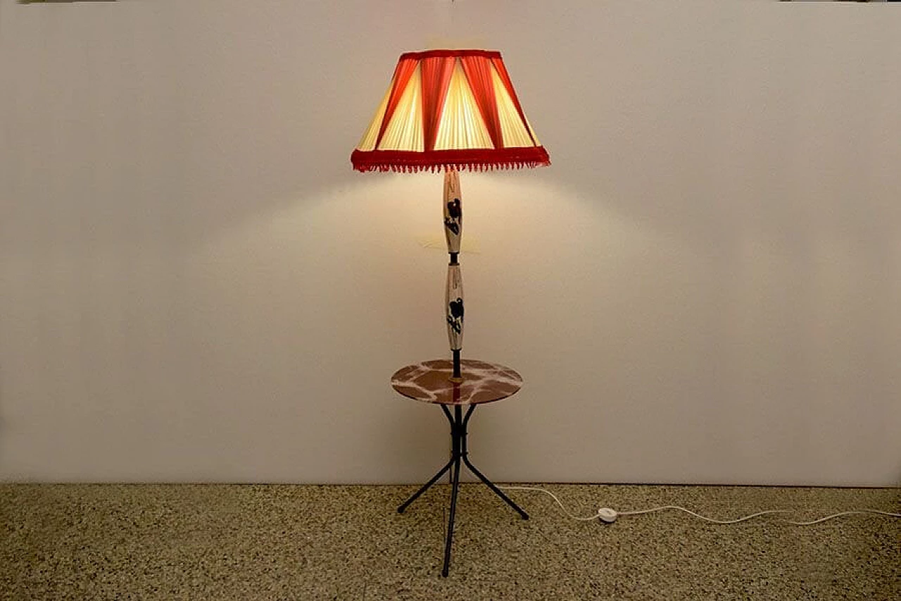 Floor lamp in ceramic, painted metal, brass and glass top, 50s 1312620