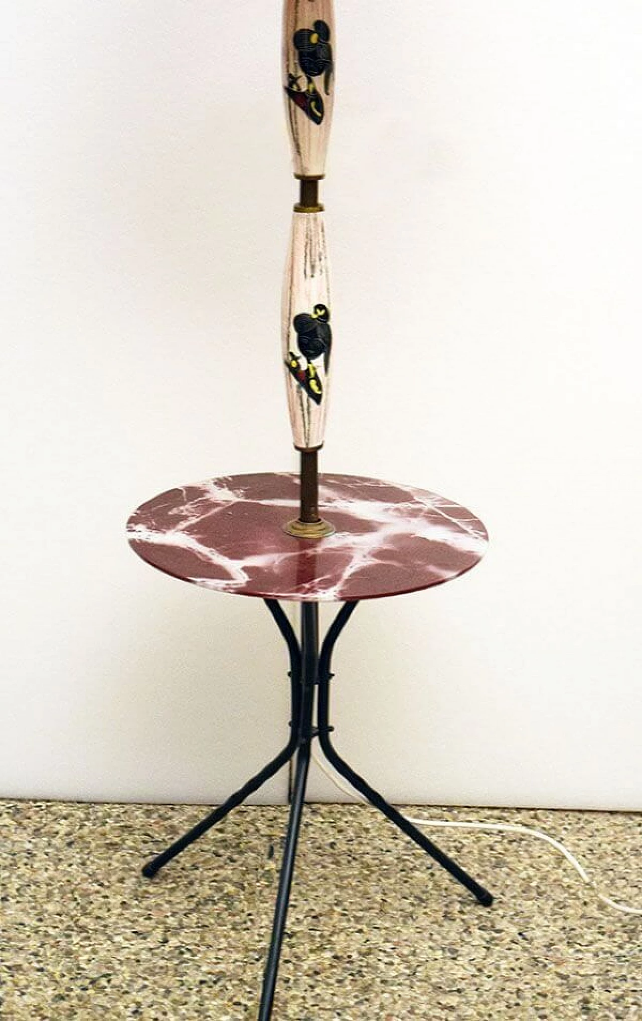 Floor lamp in ceramic, painted metal, brass and glass top, 50s 1312622