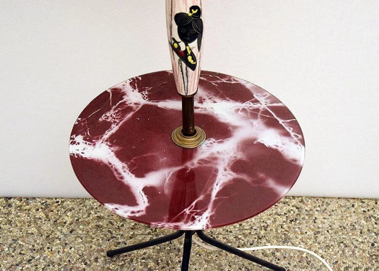 Floor lamp in ceramic, painted metal, brass and glass top, 50s 1312626