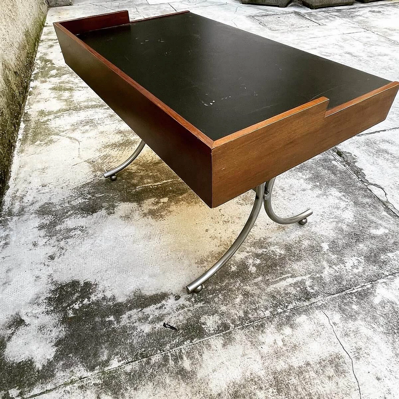 Bagutta desk in wood and chromed tubular metal by Annig Sarian for Arflex, 60s 1312633