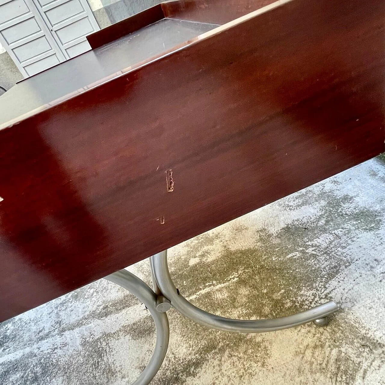 Bagutta desk in wood and chromed tubular metal by Annig Sarian for Arflex, 60s 1312638