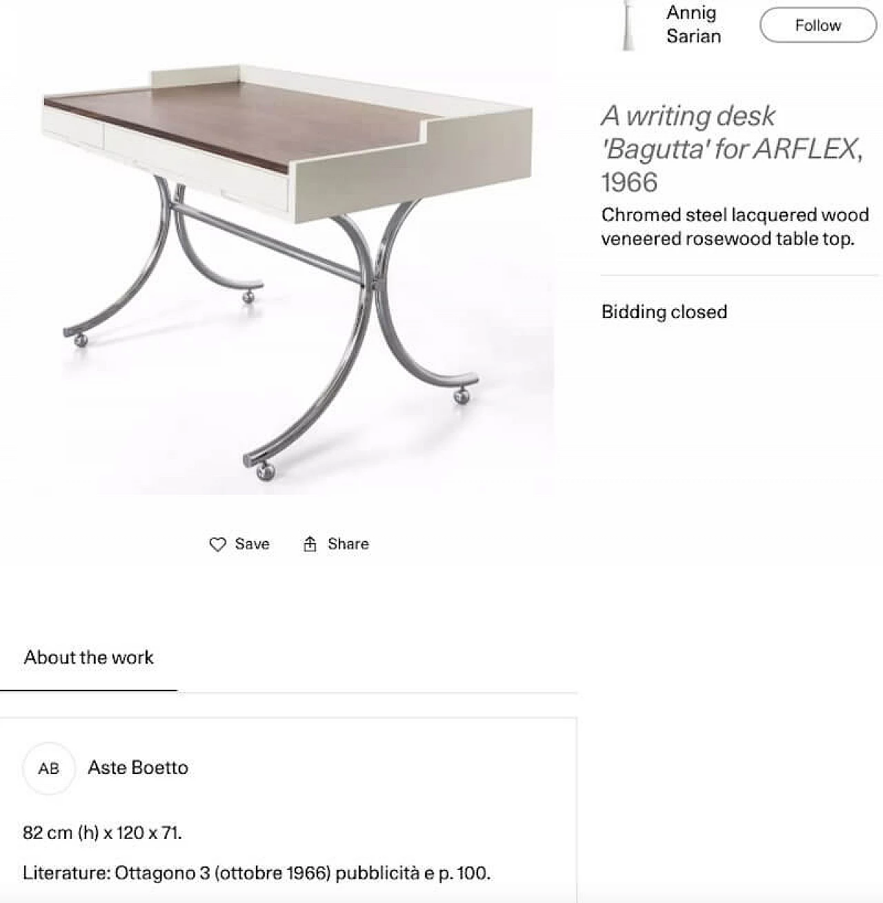 Bagutta desk in wood and chromed tubular metal by Annig Sarian for Arflex, 60s 1312639