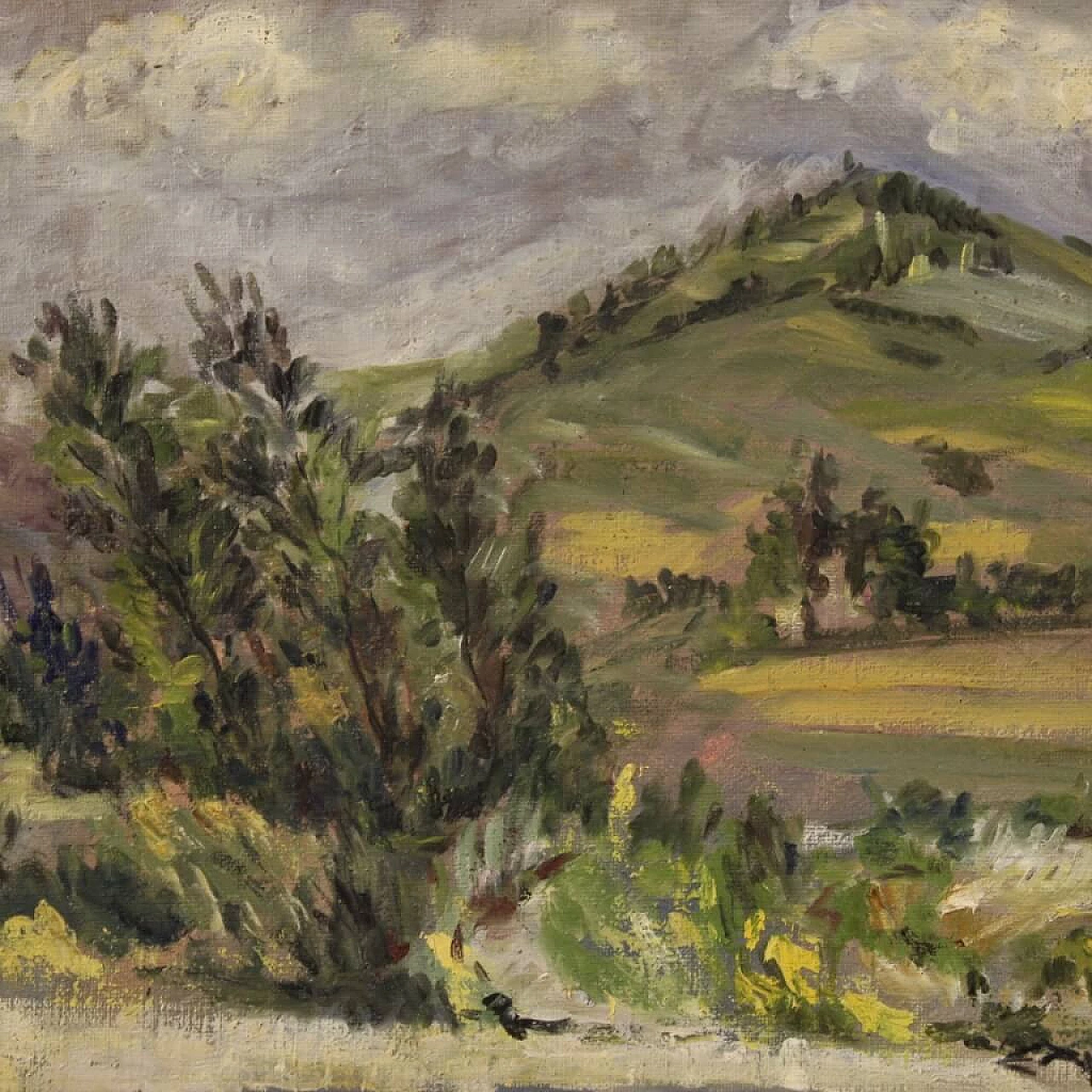 Paesaggio di campagna in stile impressionista, dipinto italiano olio su tela 1312659
