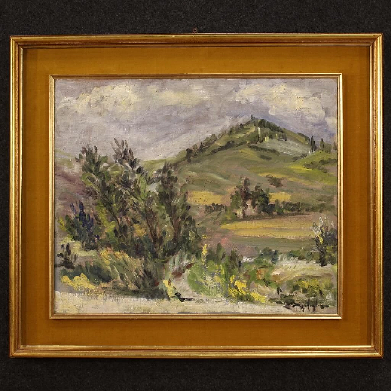 Paesaggio di campagna in stile impressionista, dipinto italiano olio su tela 1312660