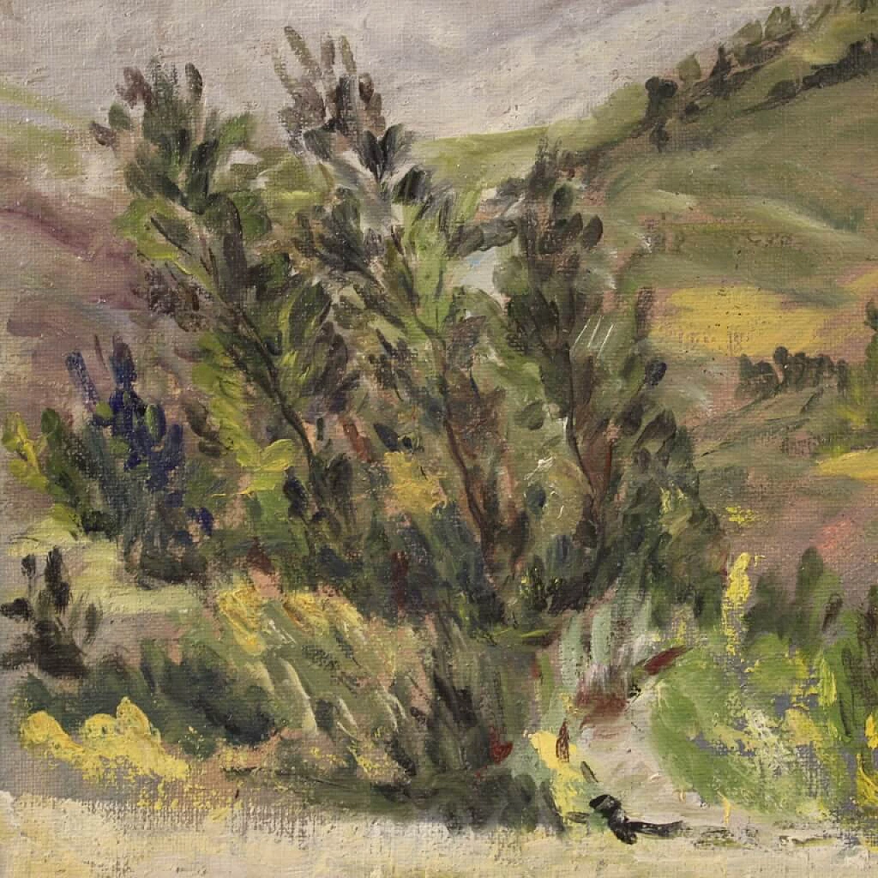 Paesaggio di campagna in stile impressionista, dipinto italiano olio su tela 1312663