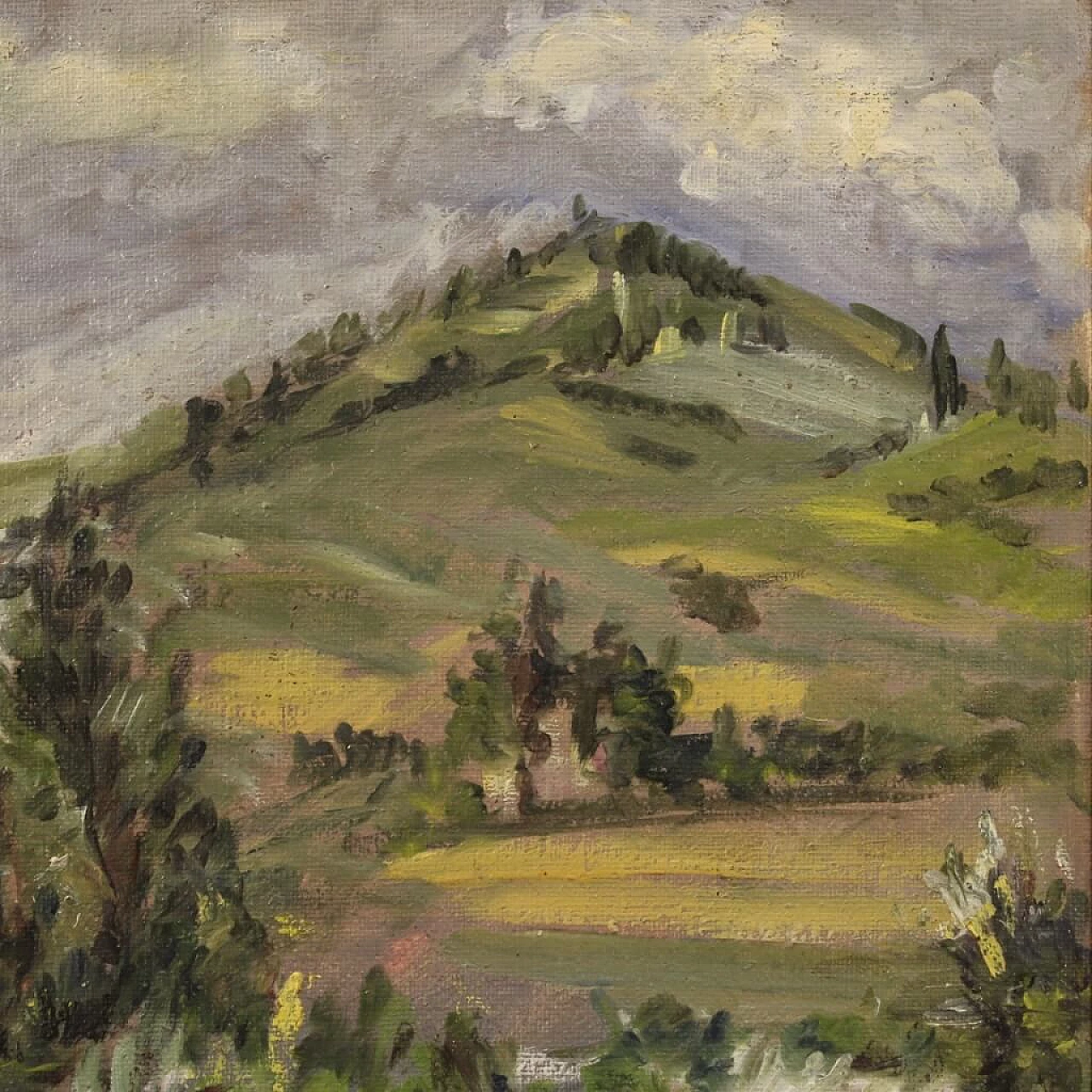 Paesaggio di campagna in stile impressionista, dipinto italiano olio su tela 1312664