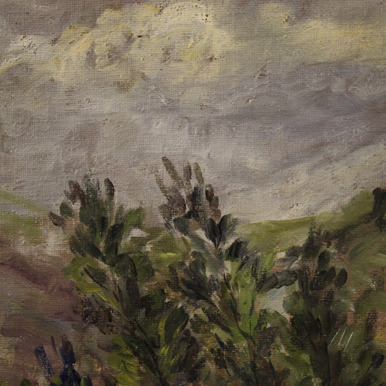 Paesaggio di campagna in stile impressionista, dipinto italiano olio su tela 1312665