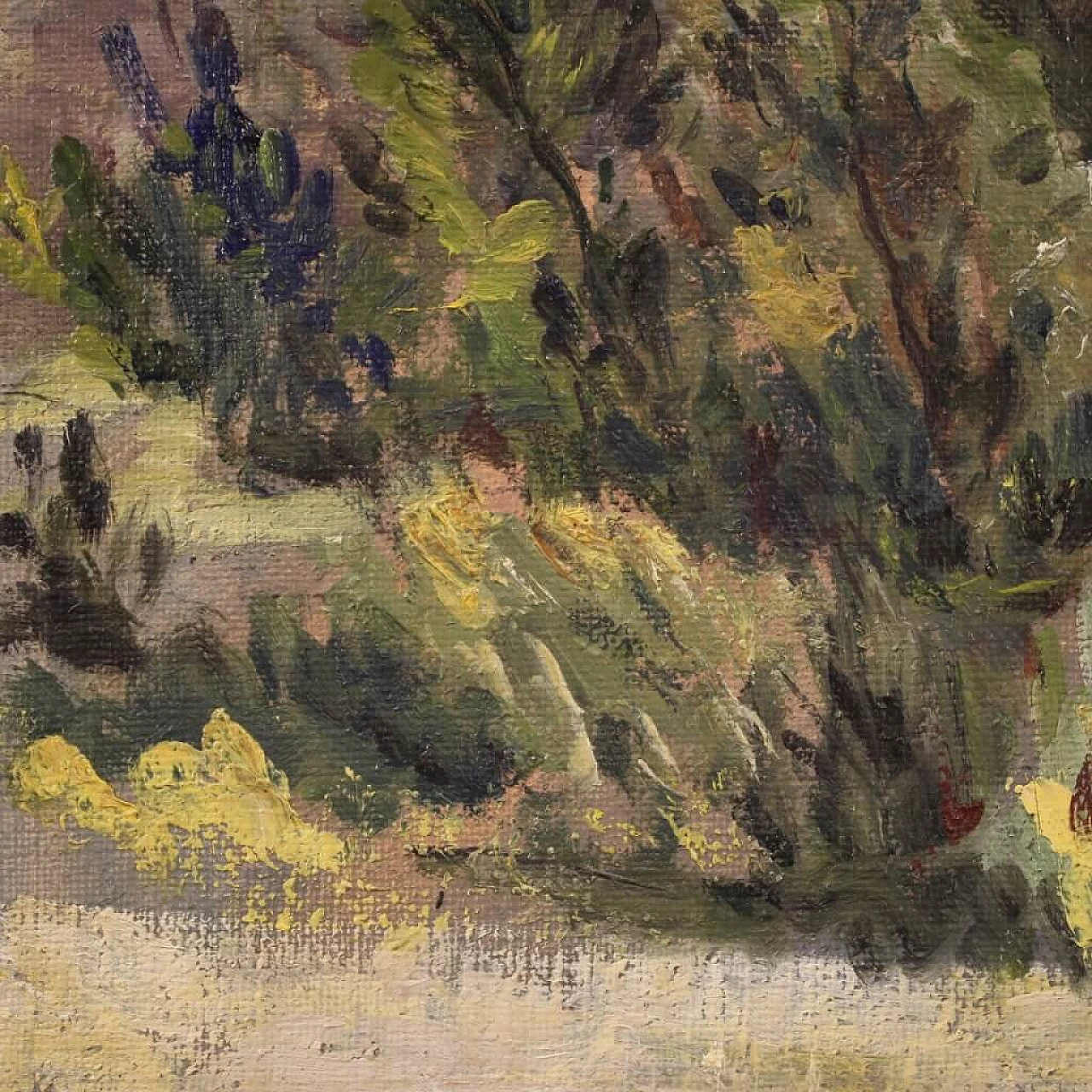 Paesaggio di campagna in stile impressionista, dipinto italiano olio su tela 1312668