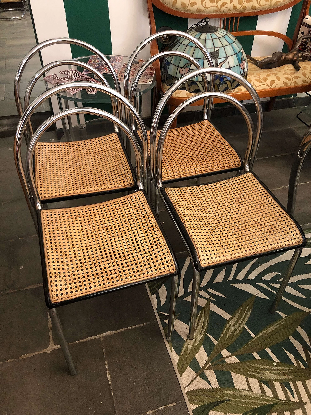 4 Chairs with straw seats in the style of Willy Rizzo, 1970s 1312686