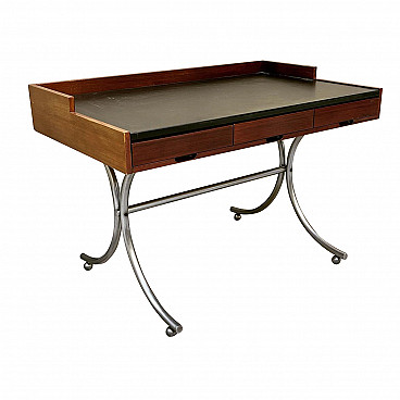 Bagutta desk in wood and chromed tubular metal by Annig Sarian for Arflex, 60s