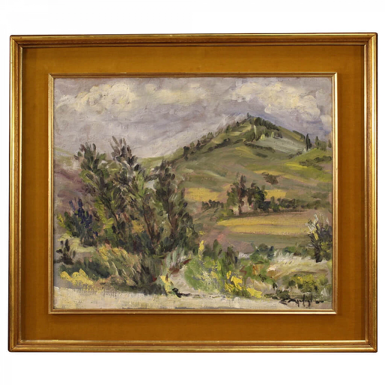 Paesaggio di campagna in stile impressionista, dipinto italiano olio su tela 1312711