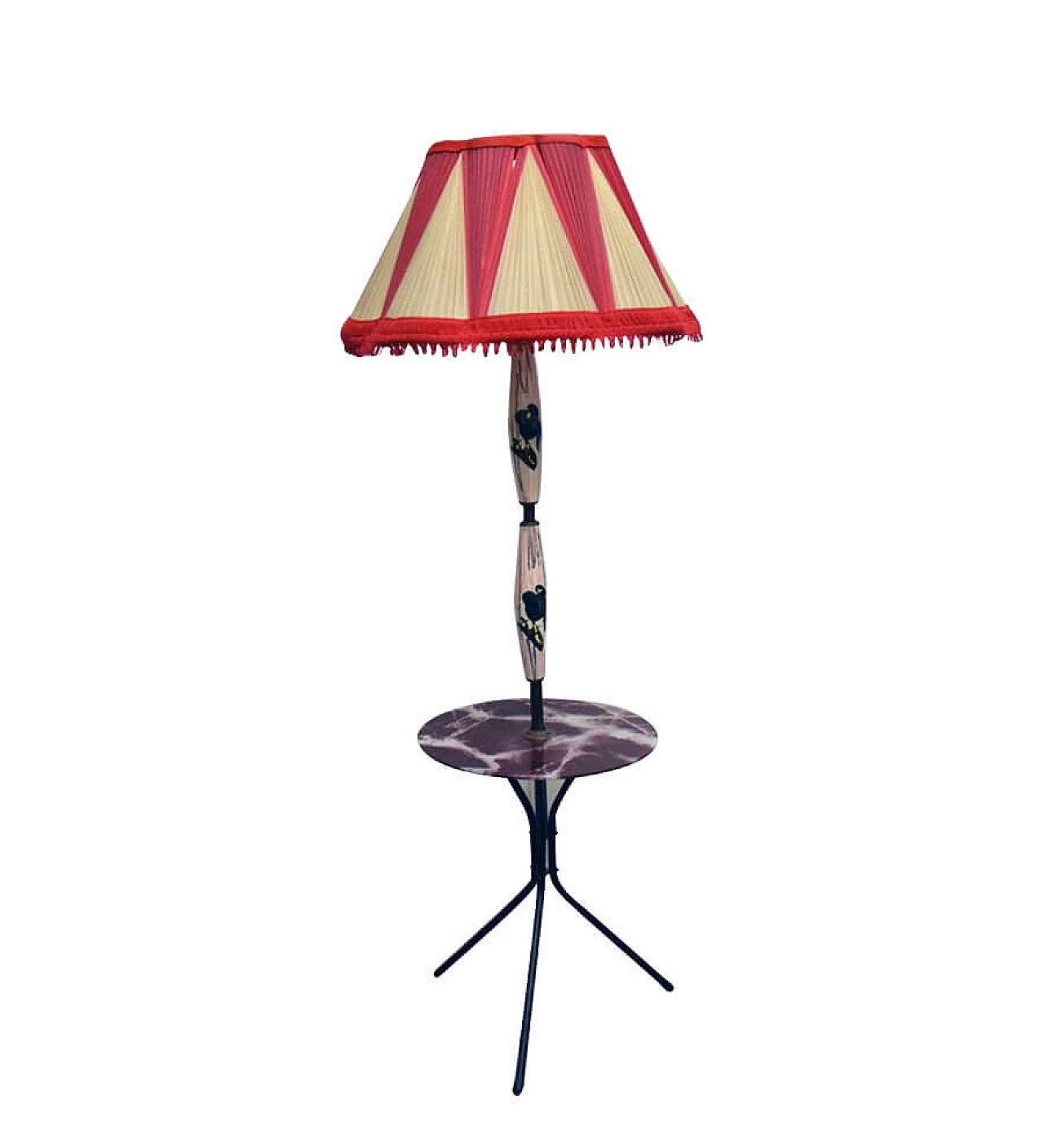 Lampada da terra in ceramica, metallo verniciato, ottone e piano in vetro, anni '50 1312721