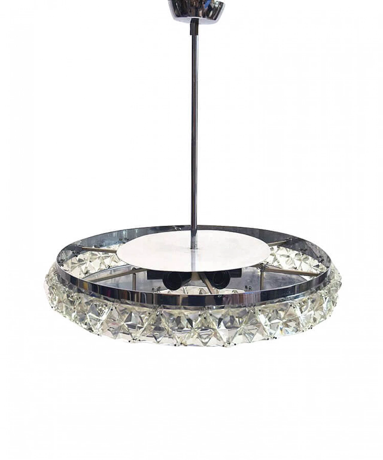 6-light chandelier in chromed brass and crystal gems attributed to Oscar Torlasco, 70s 1312725