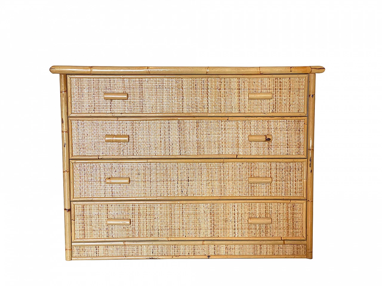 Cassettiera in vimini e bambù, anni '70 1313042