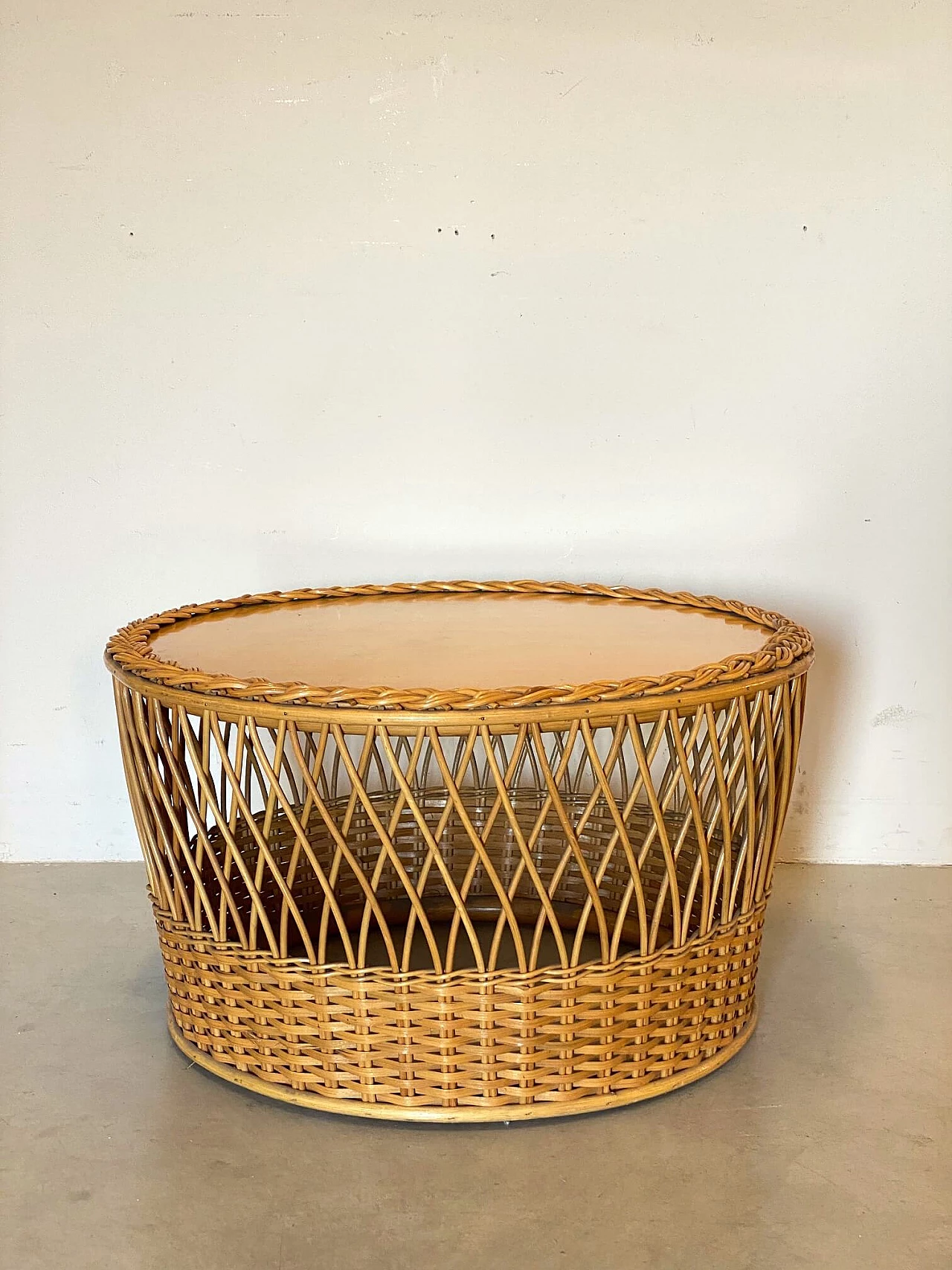 Wicker and bamboo coffee table, 1970s 1313546