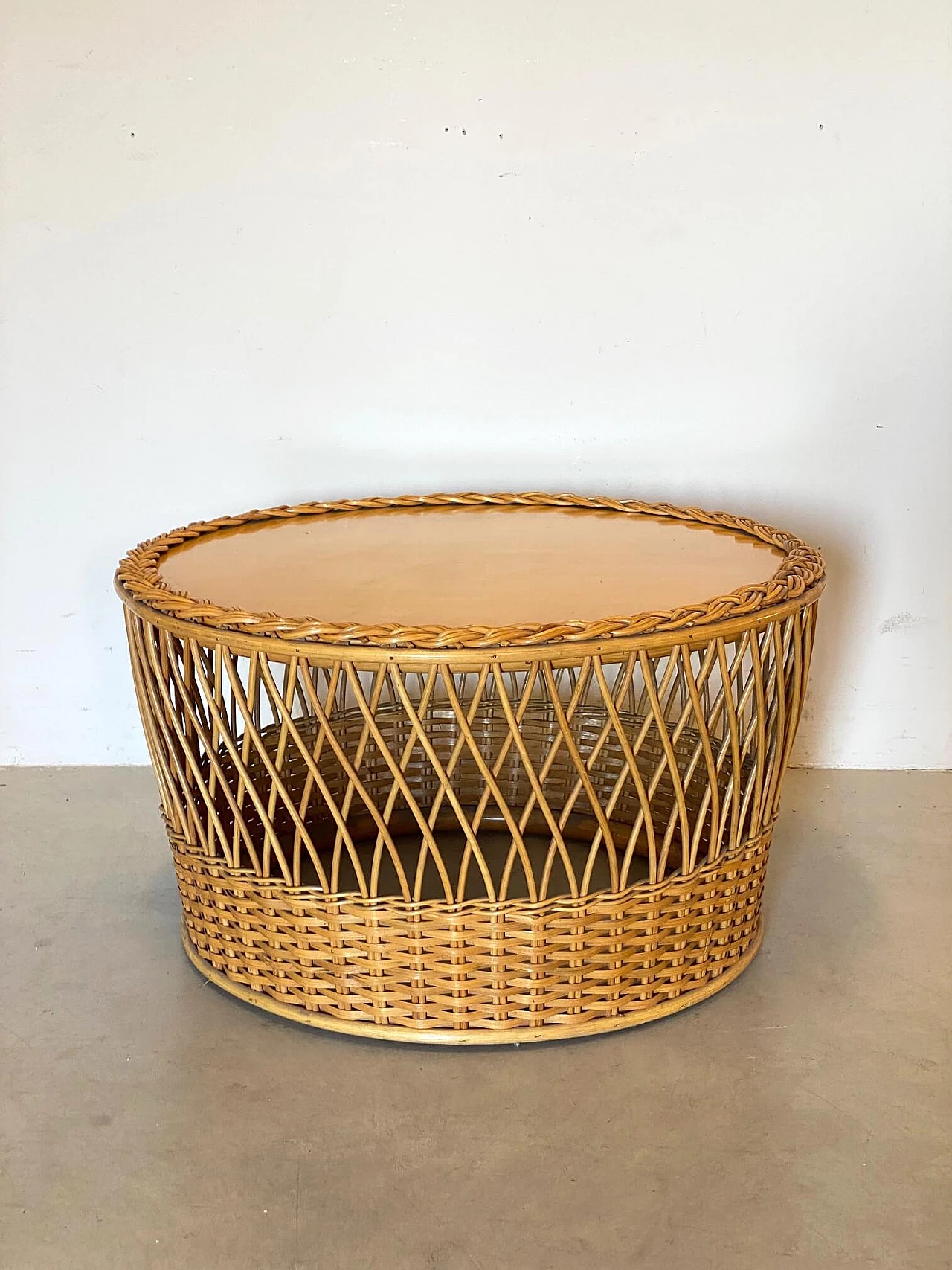 Wicker and bamboo coffee table, 1970s 1313547