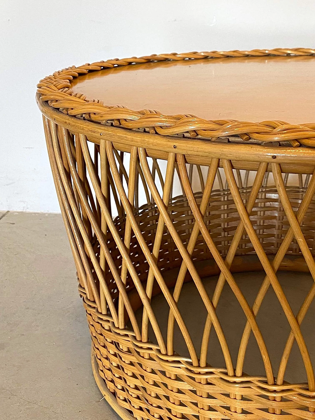Wicker and bamboo coffee table, 1970s 1313560