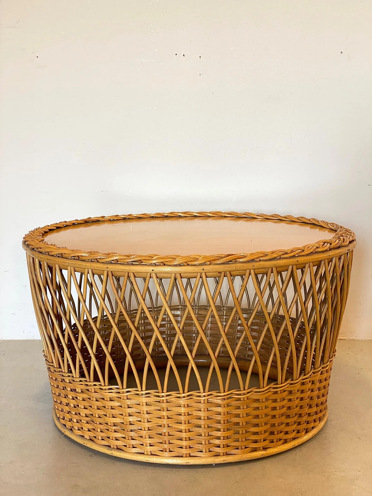 Wicker and bamboo coffee table, 1970s 1313583