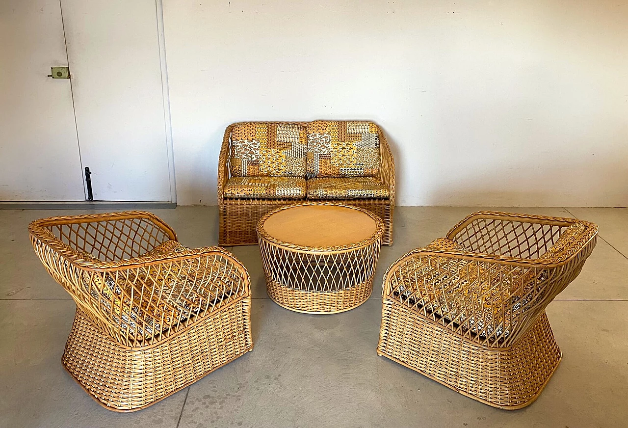 Wicker and bamboo coffee table, 1970s 1313584