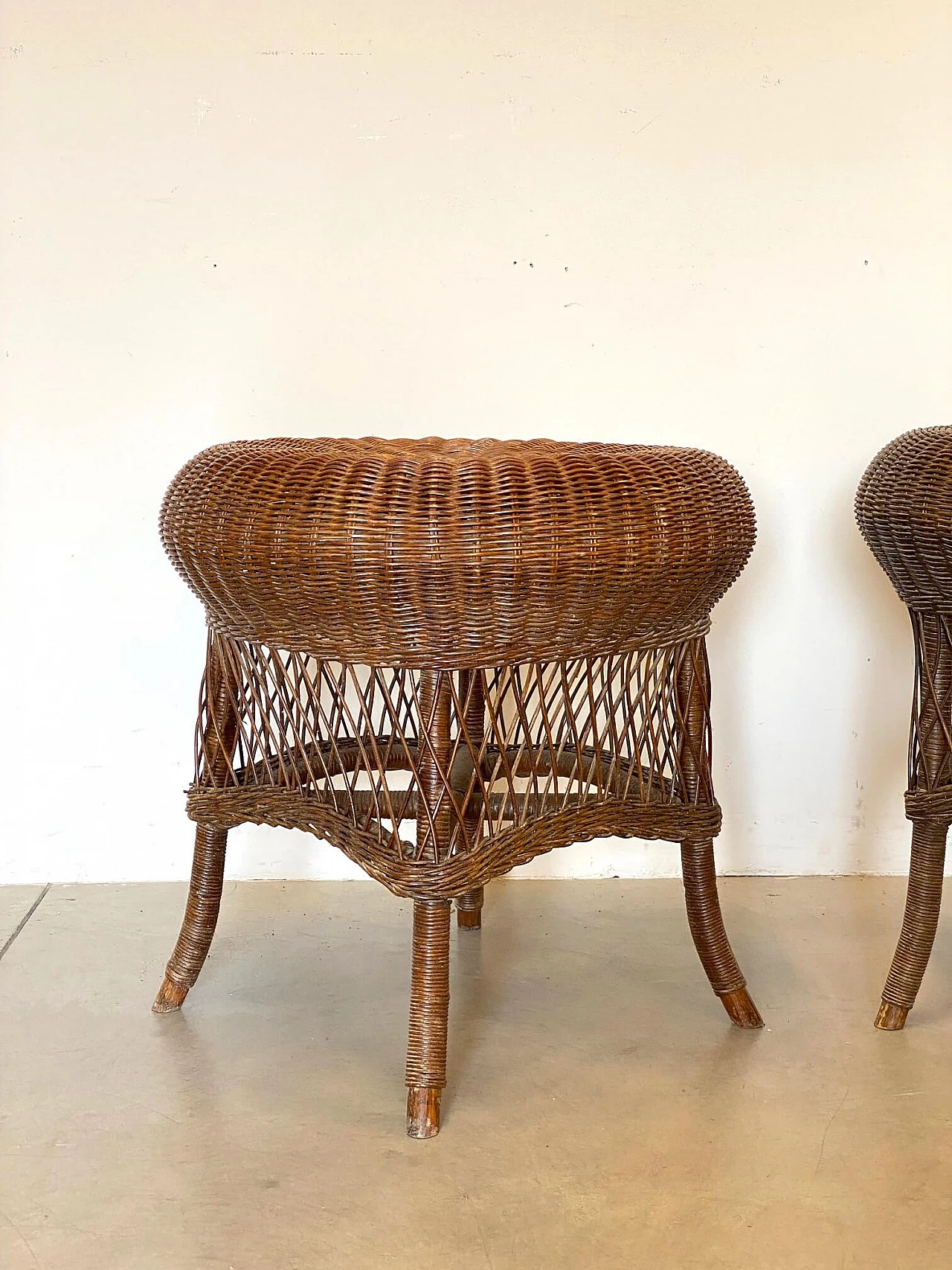 Pair of wicker and bamboo coffee tables, 1970s 1313738