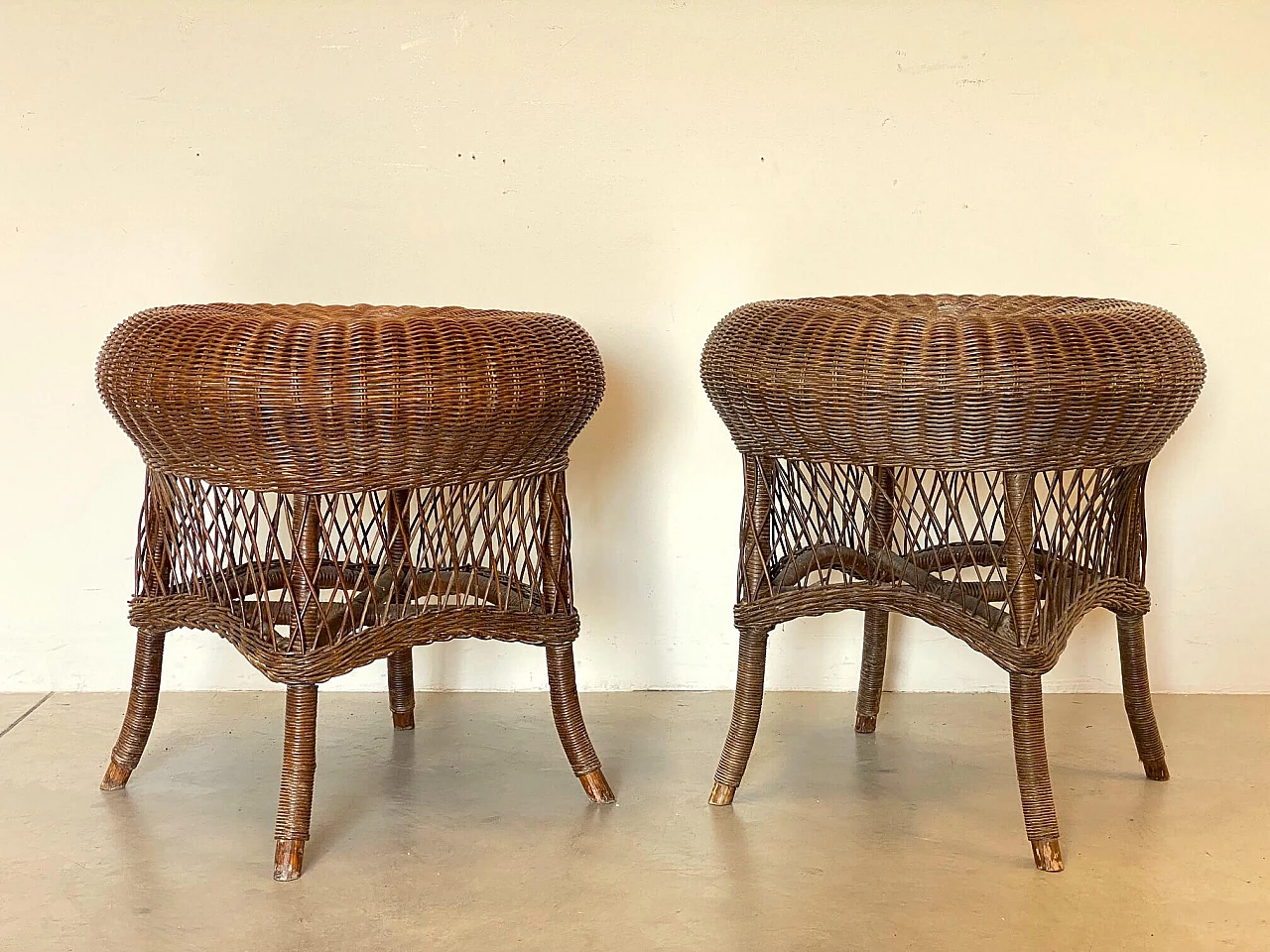 Pair of wicker and bamboo coffee tables, 1970s 1313750