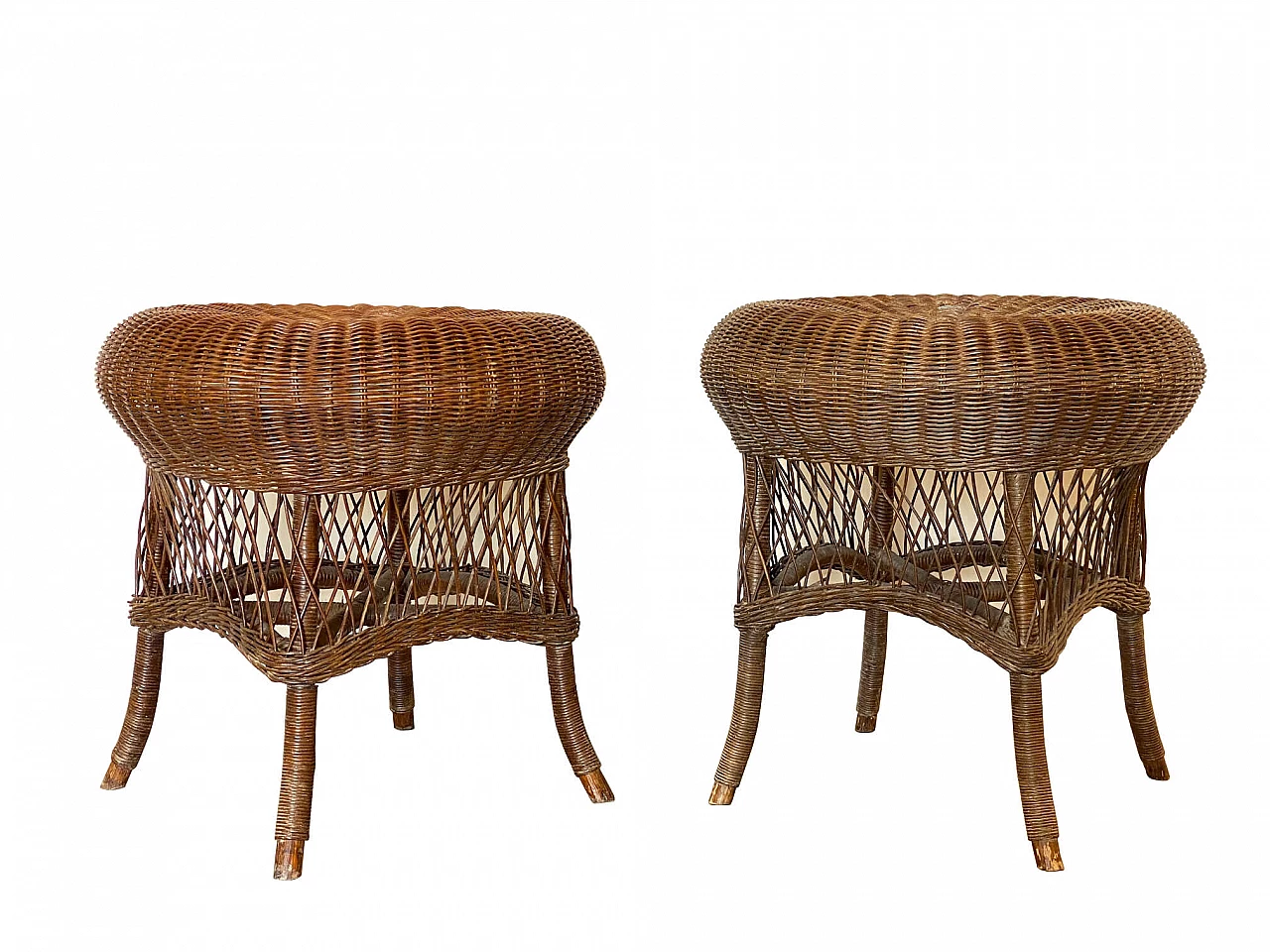 Pair of wicker and bamboo coffee tables, 1970s 1314517