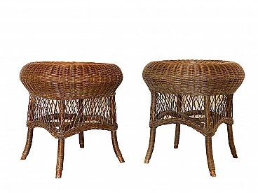 Pair of wicker and bamboo coffee tables, 1970s