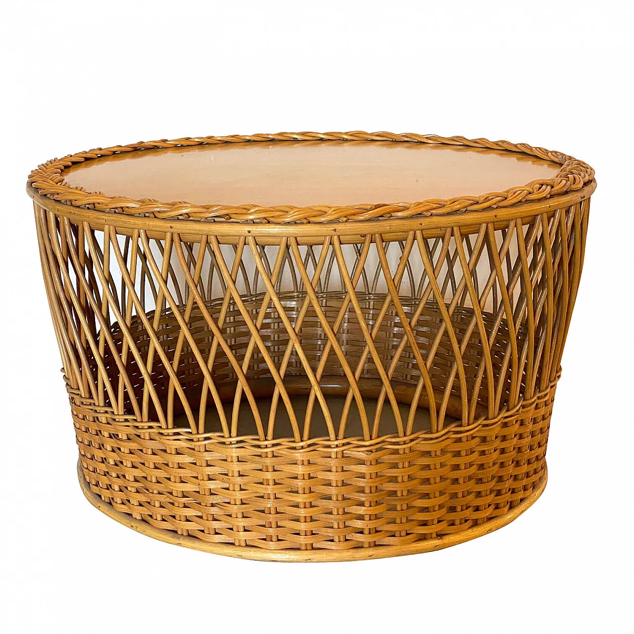 Wicker and bamboo coffee table, 1970s 1314757