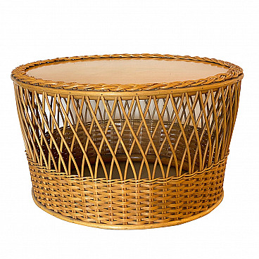Wicker and bamboo coffee table, 1970s
