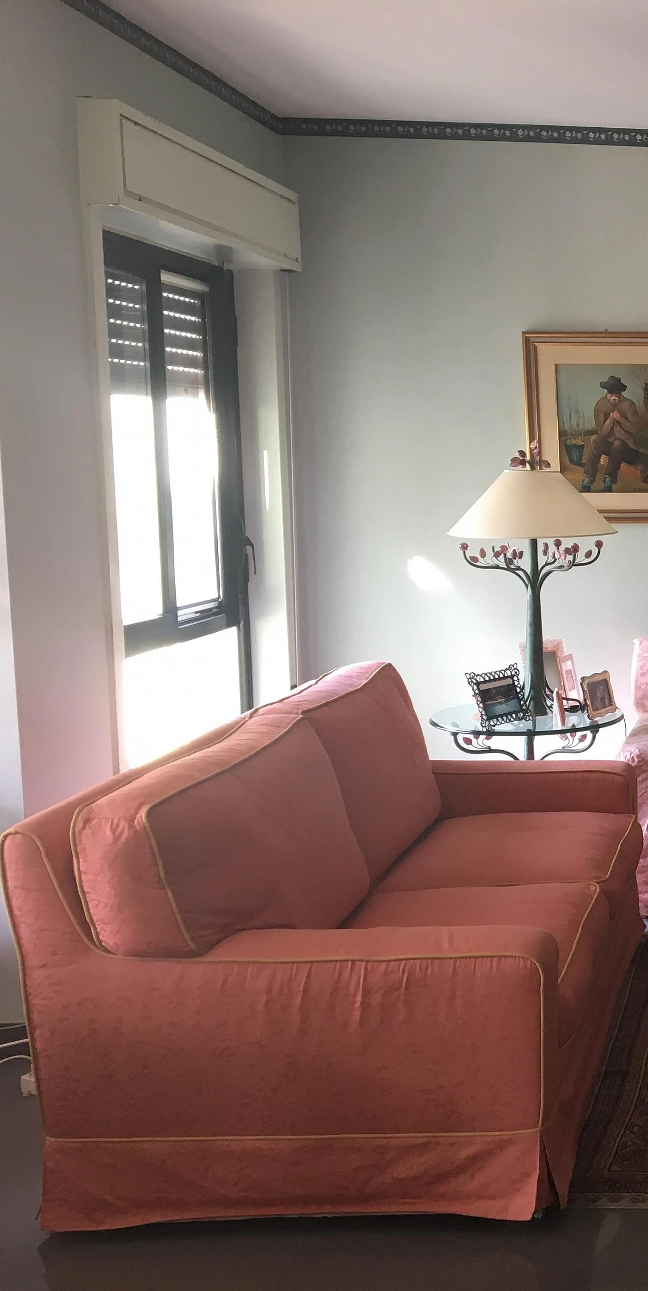 Coppia di divani in tessuto damascato, anni '80 1322669