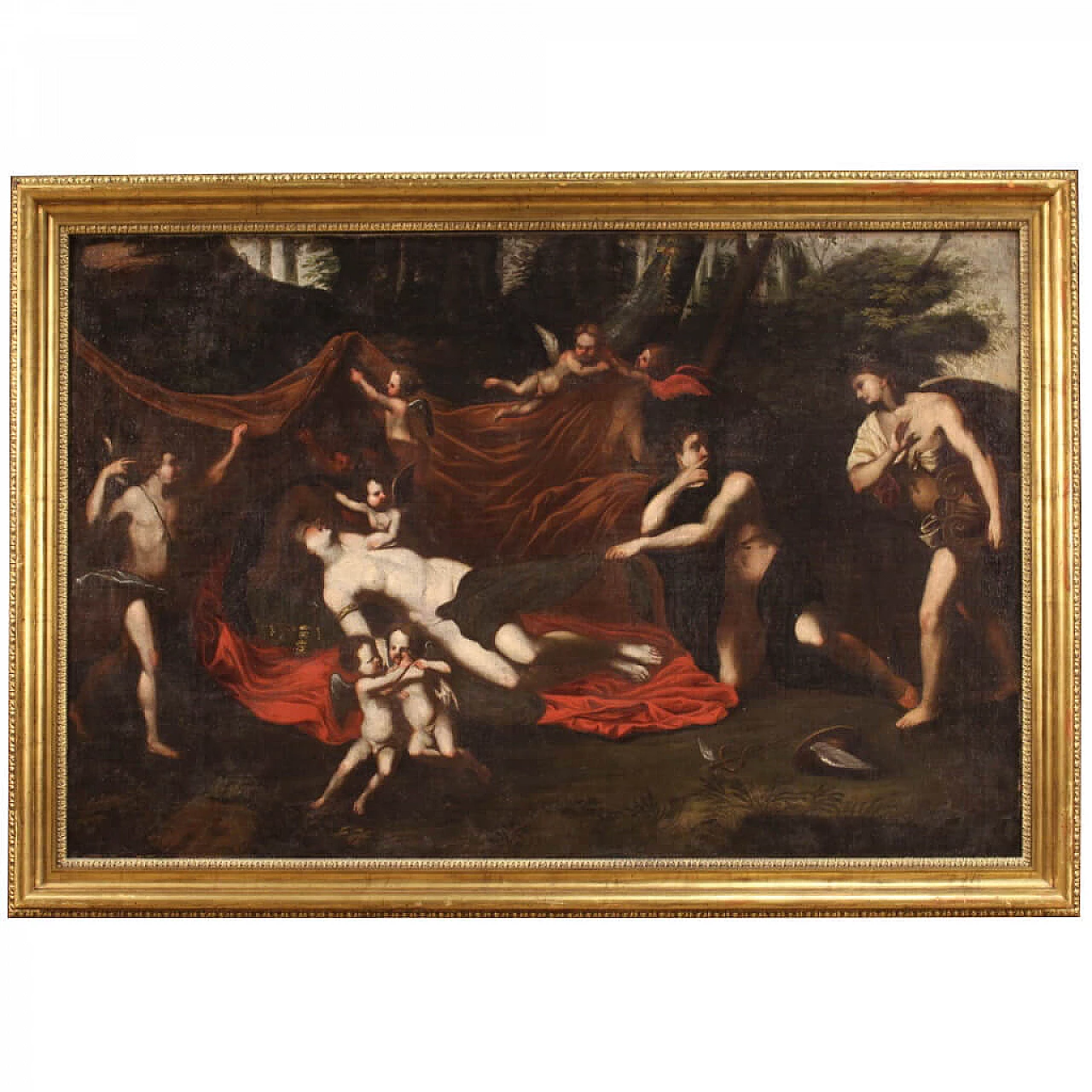 Antique mythological painting with Sleeping Venus with putti, 17th century 1322700