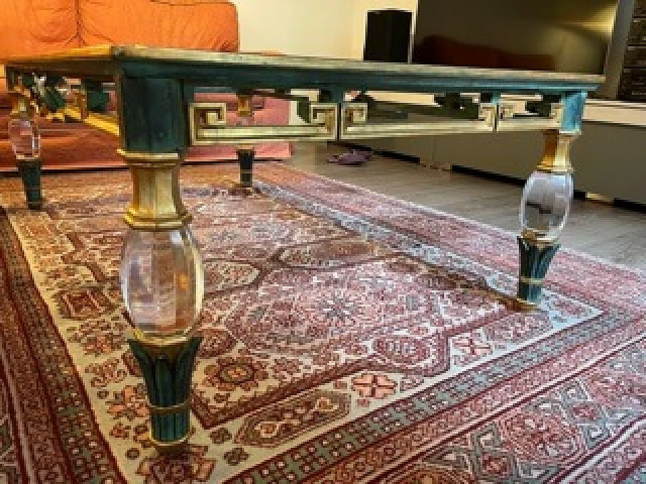 Tavolo da salotto in vetro in stile Liberty, anni '80 1322702