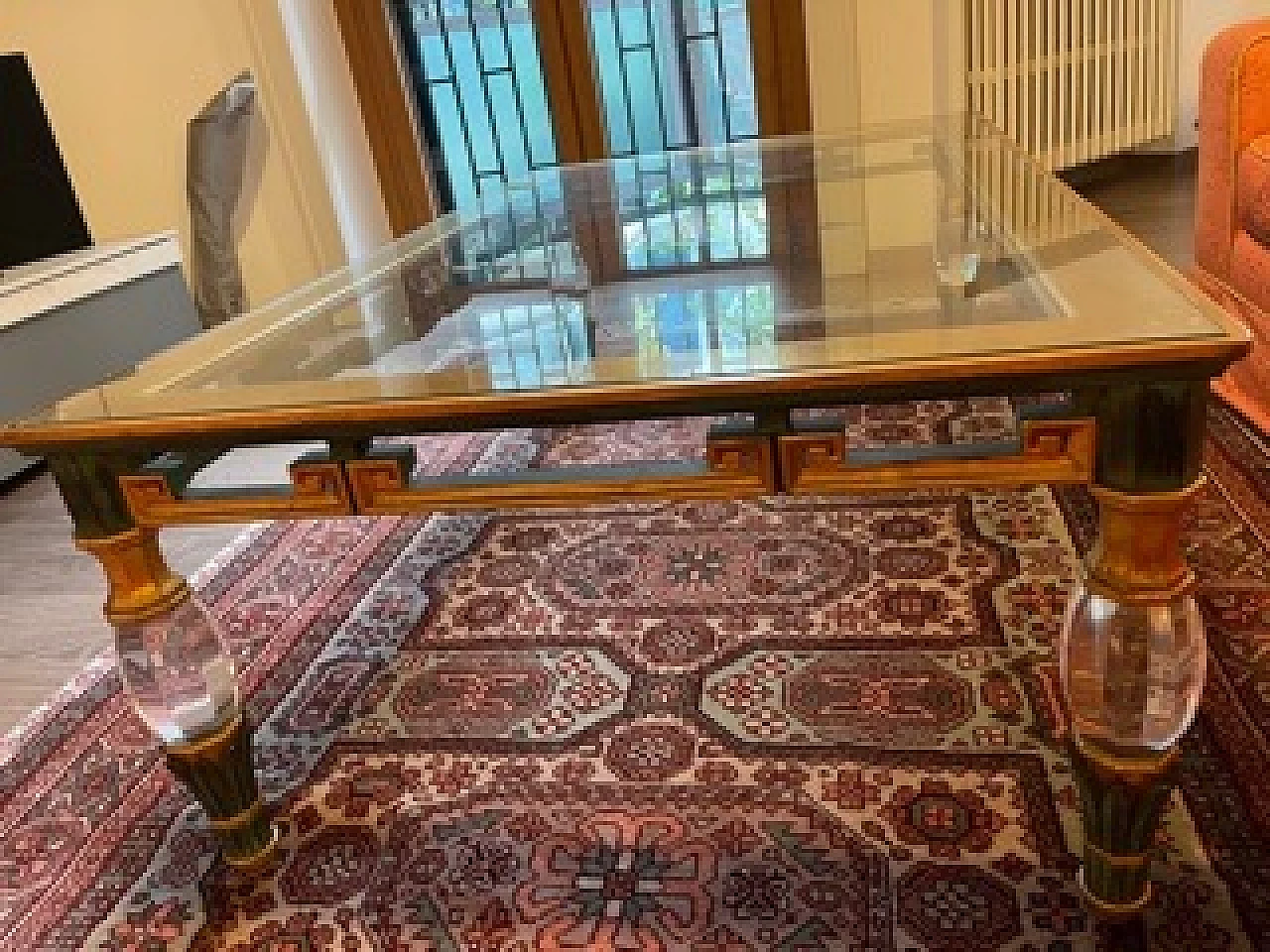 Tavolo da salotto in vetro in stile Liberty, anni '80 1322704