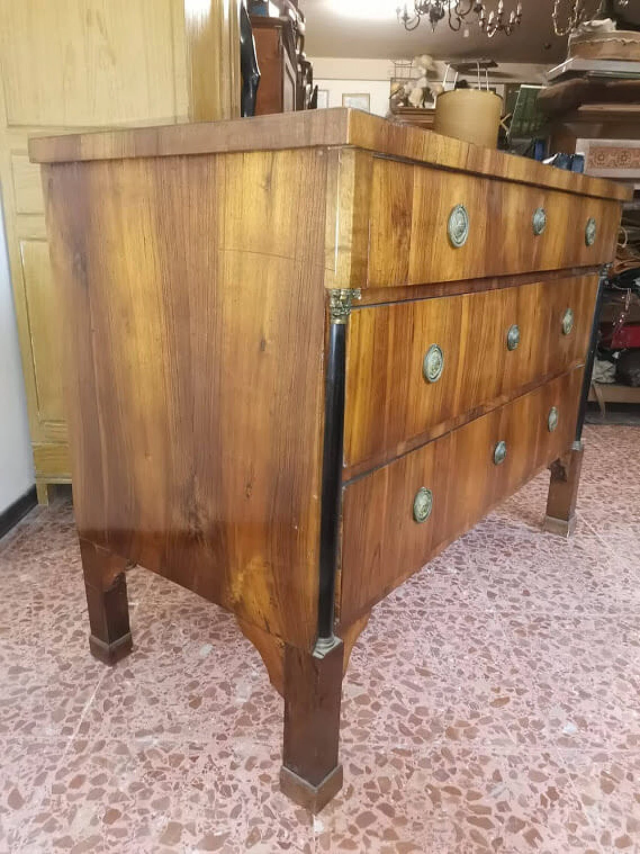 Empire chest of drawers in walnut and metal, 19th century 1322750