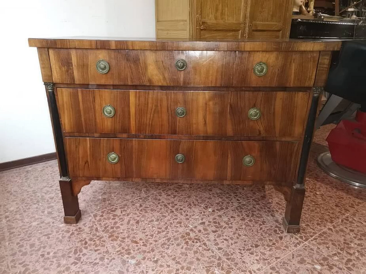 Empire chest of drawers in walnut and metal, 19th century 1322751