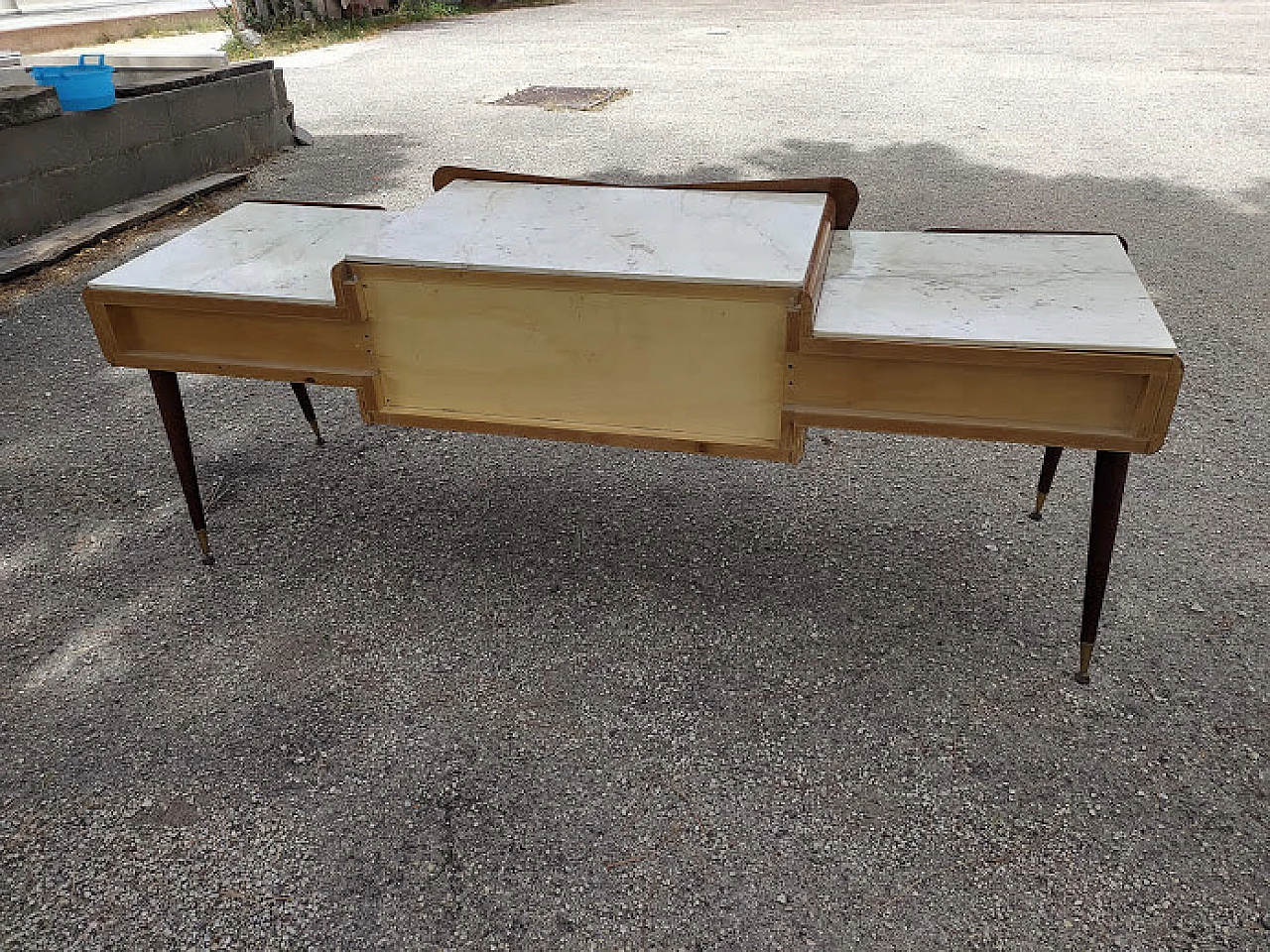 Vanity table with mirror in plywood, walnut, Carrara marble and metal by Paolo Buffa, 60s 1322758