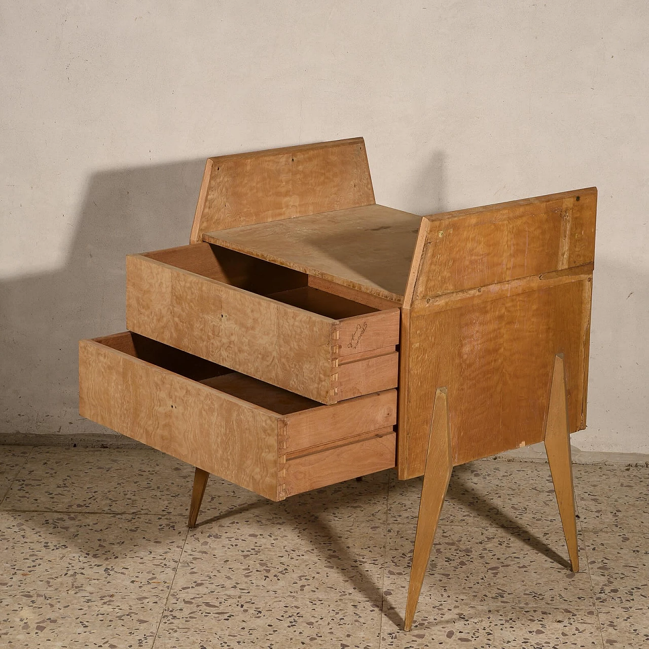 Side table in wood with double drawer, 50s 1322765