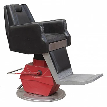 Barber chair in painted and chromed metal and leatherette by HA Bologna, 80s