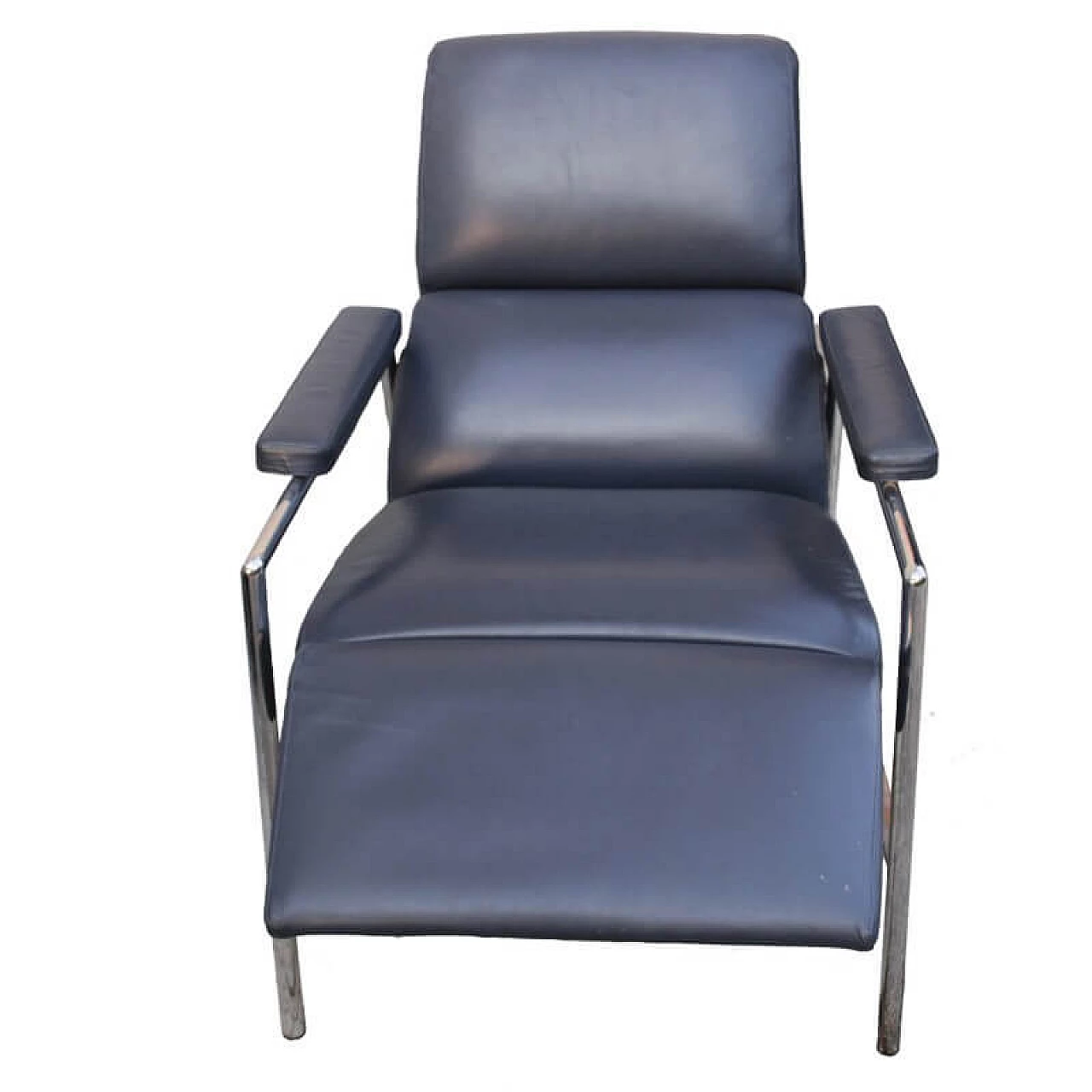 Recliner and extendable armchair in leather and chromed metal by Verzelloni, 90s 1322857