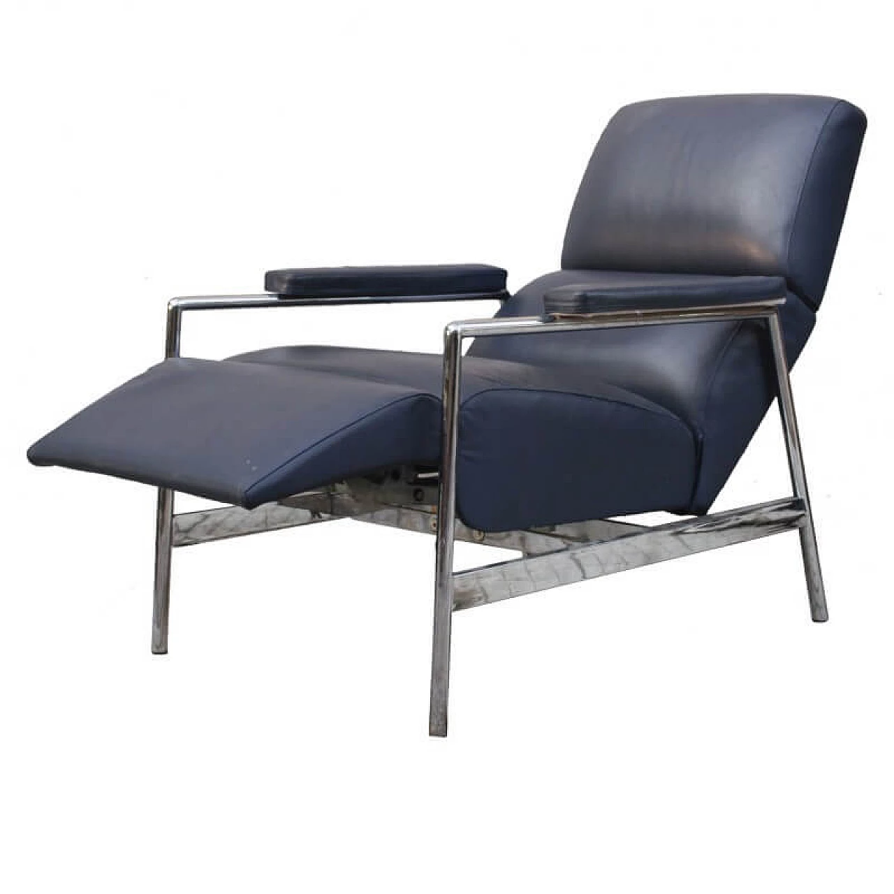 Recliner and extendable armchair in leather and chromed metal by Verzelloni, 90s 1322859