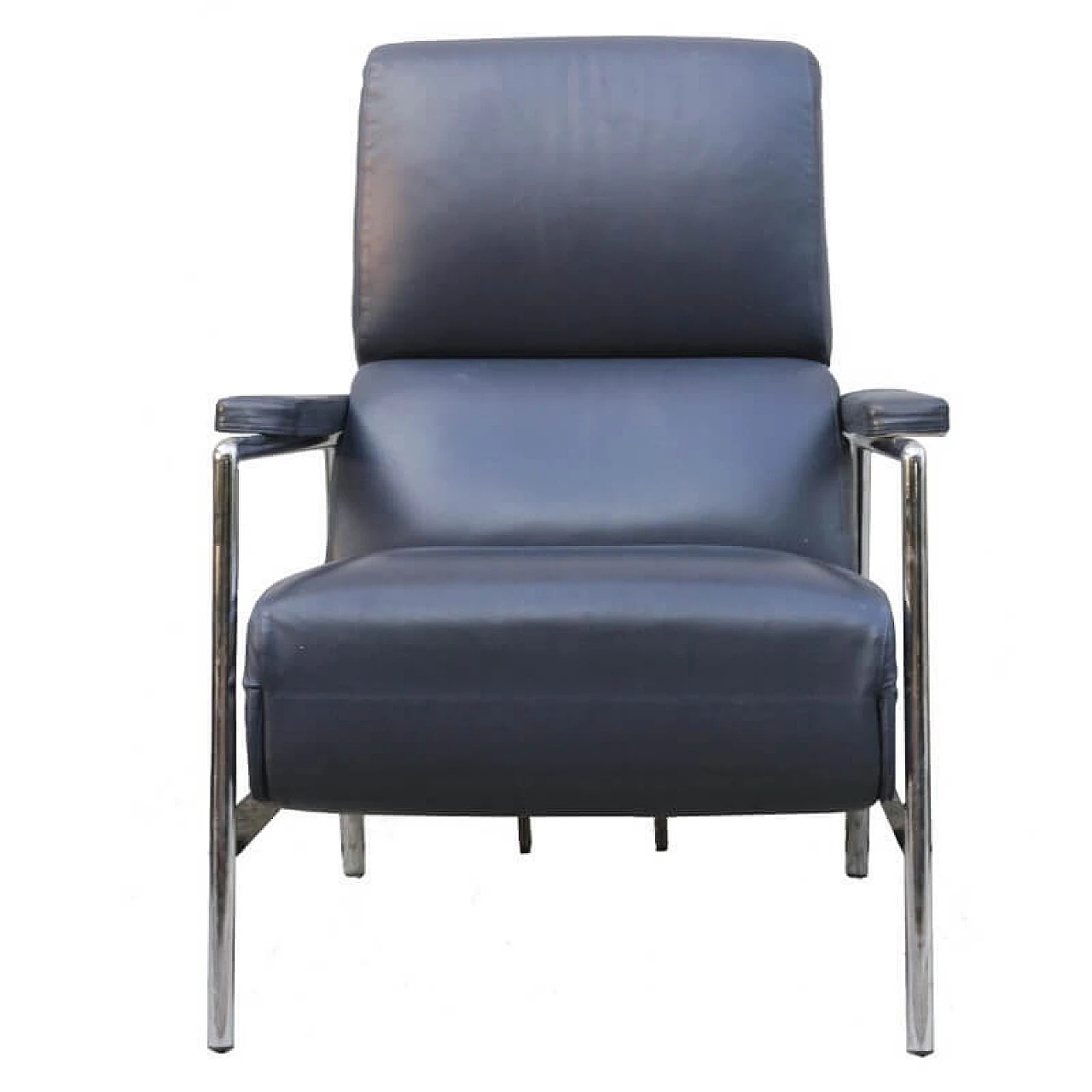 Recliner and extendable armchair in leather and chromed metal by Verzelloni, 90s 1322860