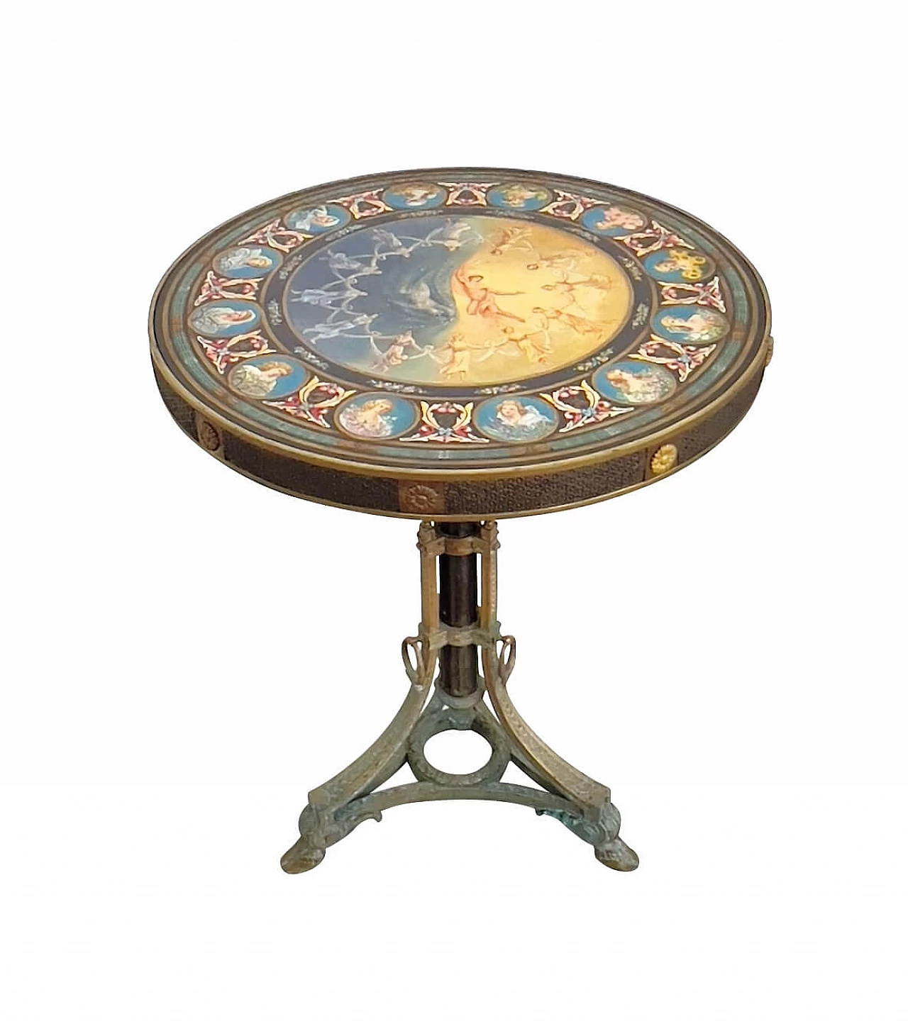 Ligurian small painted table in slate and bronze, 19th century 1322877