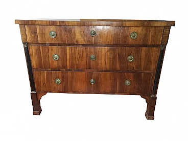 Empire chest of drawers in walnut and metal, 19th century