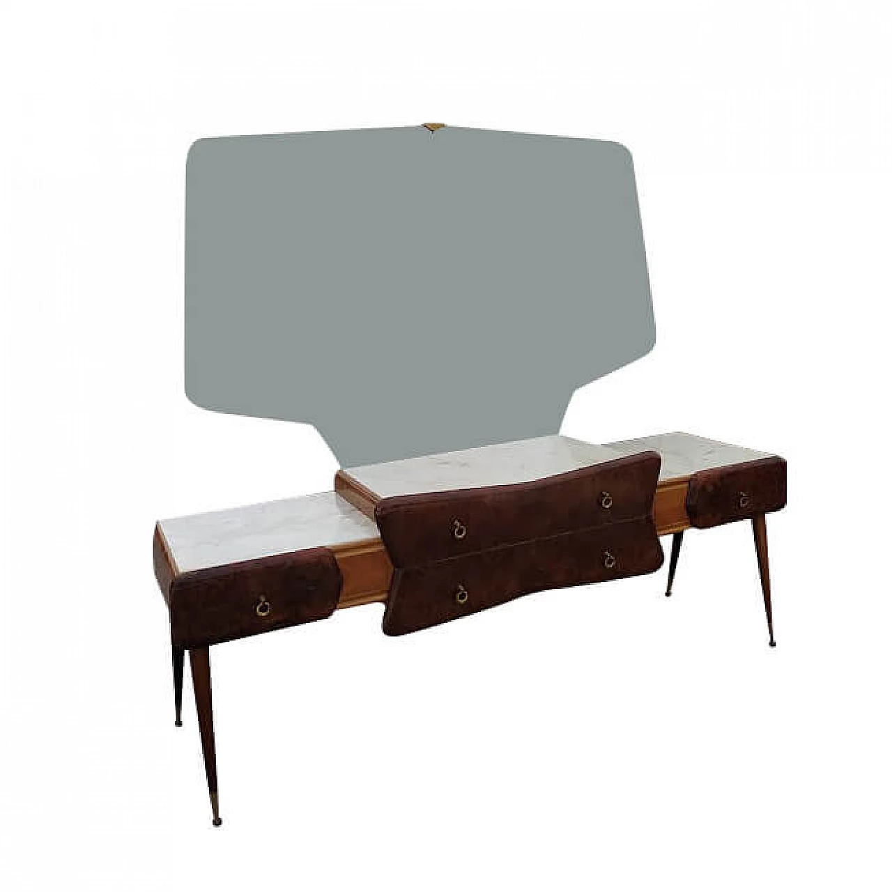 Vanity table with mirror in plywood, walnut, Carrara marble and metal by Paolo Buffa, 60s 1322931